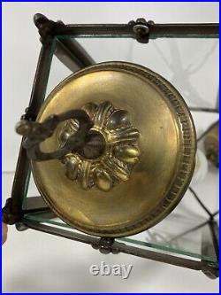 Lanterne en Bronze et Verre 4 Faces Style Louis XVI Double Ampoule sur Plateau