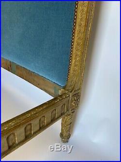 Lit Fin XIX Eme De Style Louis XVI Tissu Bleu Patine Creme 1 Personne L166