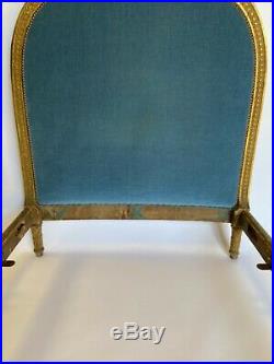 Lit Fin XIX Eme De Style Louis XVI Tissu Bleu Patine Creme 1 Personne L166