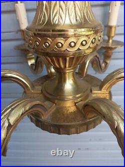 Lustre 6 feux en bronze doré de style Louis XVI état de marche Lucien GAU