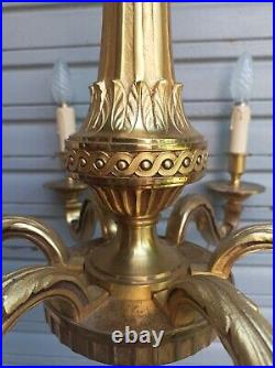 Lustre 6 feux en bronze doré de style Louis XVI état de marche Lucien GAU
