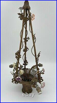 Lustre A Fleurs Bronze Fin XIX Eme De Style Louis XVI Panier Tresse H3678