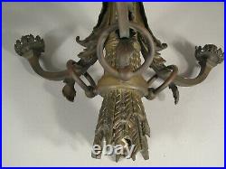 Lustre Ancien Bronze Style Louis XVI Trois Bras De Lumière Fut Forme Carquois