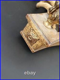 Lustre Ancien en bois doré et bronze style Louis XVI