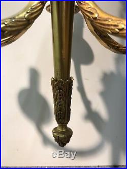 Lustre Bronze 5 Branches, Style Louis XVI, Têtes Daigle, Fut Carquois