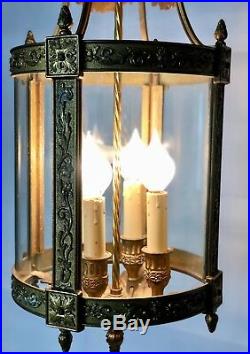 Lustre / Lanterne 4 feux style Louis XVI en bronze guirlande de fleurs