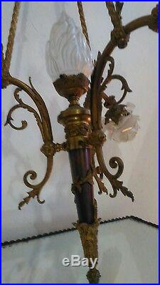 Lustre Xixème. Napoléon Iii. Bronze Doré De Style Louis XVI Aux Rubans. 4 Lumières