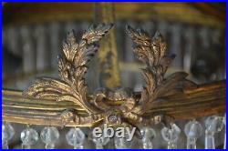 Lustre à pampilles en cascade et bronze doré à 4 lumières, style Louis XVI