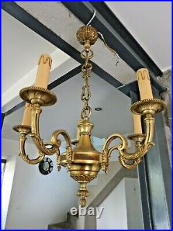 Lustre ancien 5 feux style Louis XVI Bronze massif Diam 50cm