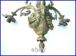 Lustre bronze Napoléon III 3 feux + 3 Roses, guirlandes, style Louis XV et XVI