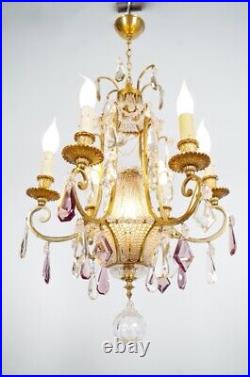 Lustre bronze et cristal style Louis XVI