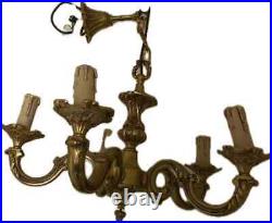 Lustre en Bronze doré Style Louis XVI époque fin XIX ème 5 branches+2 appliques