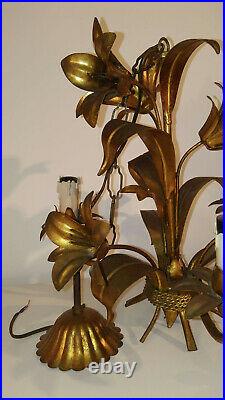 Lustre suspension luminaire ancien style Louis XVI laiton doré décor fleurs