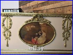 Magnifique Trumeau ancien style Louis XVI bois doré décor scéne galante