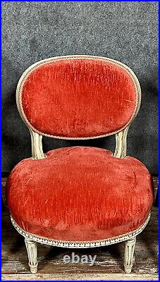 Magnifique chaise chauffeuse de style Louis XVI en bois laqué vers 1880
