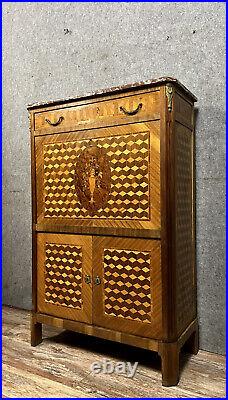 Magnifique secrétaire cabinet de style Louis XVI en marqueterie vers 1880