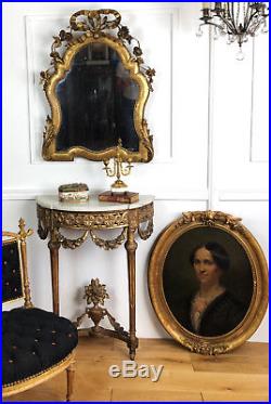 Miroir Ancien De Style Louis XVI En Bois Doré Et Sculpté Avec Glace Au Mercure