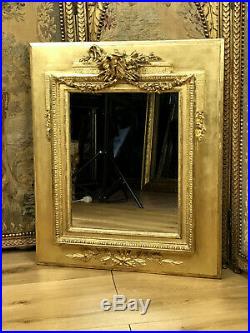 Miroir Ancien Du 19 Eme En Bois Et Stuc Doré De Style Louis XVI 69 CM X 58 CM