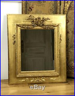 Miroir Ancien Du 19 Eme En Bois Et Stuc Doré De Style Louis XVI 69 CM X 58 CM