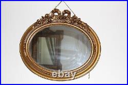 Miroir Encadré Ovale Noeud Ancien Bois Doré Style Louis XVI Art