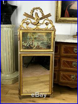 Miroir / Trumeau De Style Louis XVI En Bois Sculpté Et Doré A Decor De Colombes