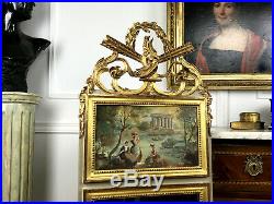 Miroir / Trumeau De Style Louis XVI En Bois Sculpté Et Doré A Decor De Colombes