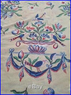 Old textile ancien indiennes style Louis XVI oiseaux fleurs coton imprimé XIXe