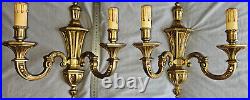Paire 2 appliques bronze doré style Louis XVI Cannelures feuillages & perles