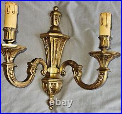 Paire 2 appliques bronze doré style Louis XVI Cannelures feuillages & perles
