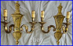 Paire 2 appliques bronze doré style Louis XVI Cannelures feuillages & perles