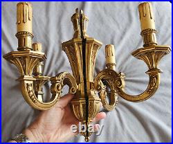 Paire 2 appliques bronze doré style Louis XVI Cannelures feuillages & perles