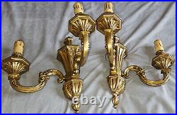Paire 2 appliques bronze doré style Louis XVI Cannelures feuillages & perles