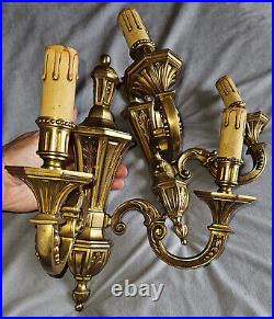 Paire 2 appliques bronze doré style Louis XVI Cannelures feuillages & perles