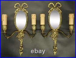 Paire D'appliques-miroirs Style Louis XVI Noeud & Instrument Musical Bronze
