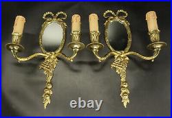 Paire D'appliques-miroirs Style Louis XVI Noeud & Instrument Musical Bronze