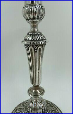 Paire De Bougeoires Bronze Argente XIX Eme Style Louis XVI Palmette Perle H2587
