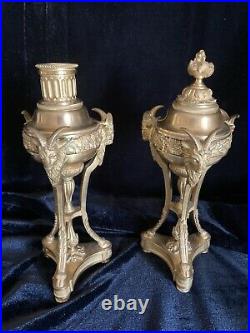 Paire De Cassolettes Atheniennes Bronze Dore Style Louis XVI XIX Siecle