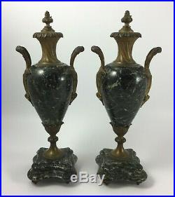 Paire De Cassolettes Marbre Vert Et Bronze Fin XIX Eme De Style Louis XVI H1039
