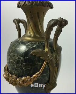 Paire De Cassolettes Marbre Vert Et Bronze Fin XIX Eme De Style Louis XVI H1039
