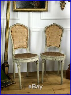 Paire De Chaises Cannées De Style Louis XVI En Bois Laqué Epoque Napoleon III