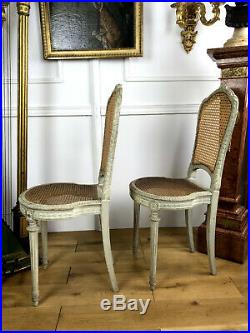Paire De Chaises Cannées De Style Louis XVI En Bois Laqué Epoque Napoleon III