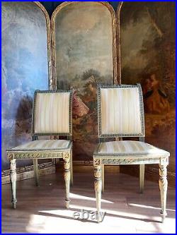 Paire De Chaises D'époque Napoléon III En Bois Peint De Style Louis XVI