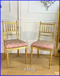 Paire De Chaises De Style Louis XVI En Bois Doré Epoque Napoléon III