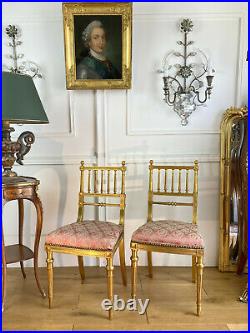 Paire De Chaises De Style Louis XVI En Bois Doré Epoque Napoléon III