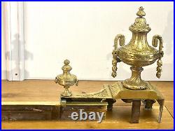 Paire De Chenets Anciens De Style Louis XVI En Bronze Doré A Decor De Vases