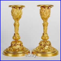Paire Flambeaux Bronze Louis XVI Style Ormolu Candlesticks Circa 1880
