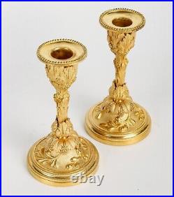 Paire Flambeaux Bronze Louis XVI Style Ormolu Candlesticks Circa 1880