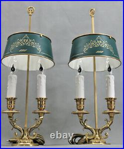 Paire Lampe Bouillotte Bronze doré Style Louis XVI French Antique Lamp