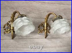Paire appliques bronze style Louis XVI décor noeud ruban et feuillage