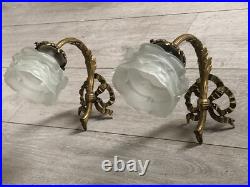 Paire appliques bronze style Louis XVI décor noeud ruban et feuillage
